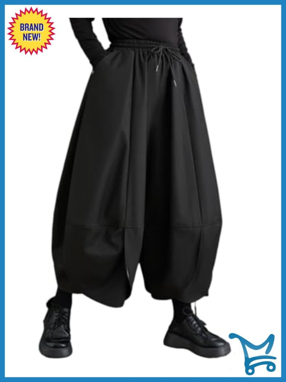 Women's Puffy Drawstring Elastic Waist Wide Leg Harem Pants